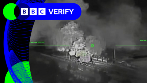 Footage from a Ukrainian military drone showing an oil depot on fire in Russian-occupied Crimea