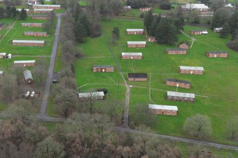 A drone view shows Crowborough army training camp