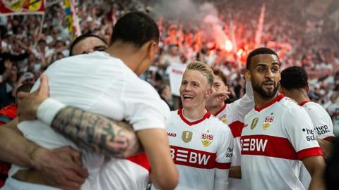 Stuttgart celebrate scoring in the DFB Pokal final 