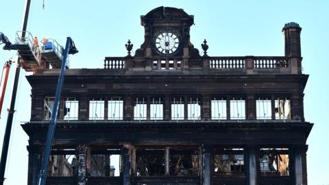 The burnt-out Bank Buildings in Belfast