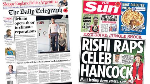 Daily Telegraph and the Sun front pages