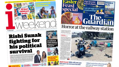 The i weekend and the Guardian front pages 9 April 2022