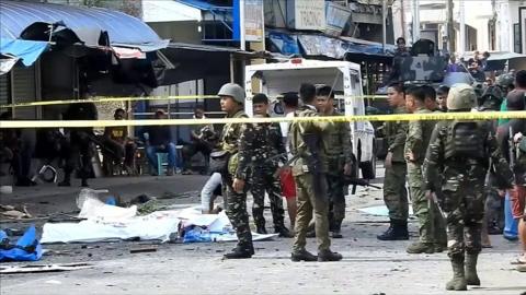 Troops at the scene of the bomb attack