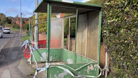 The bus shelter on Stourbridge Road, Bromsgrove, before it was knocked down
