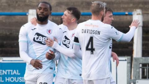 Gozie Ugwu celebrates giving Raith Rovers the lead