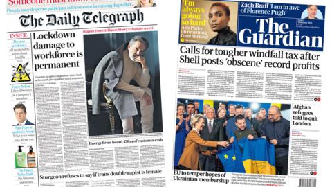 The Telegraph and Guardian front pages 3 February