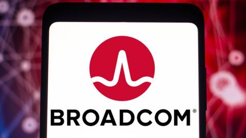 Broadcom Corporation logo seen displayed on a smartphone.