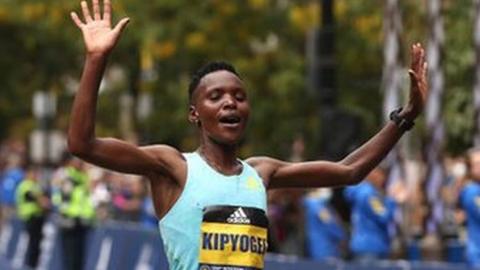 Diana Kipyokei wins the Boston marathon in 2021