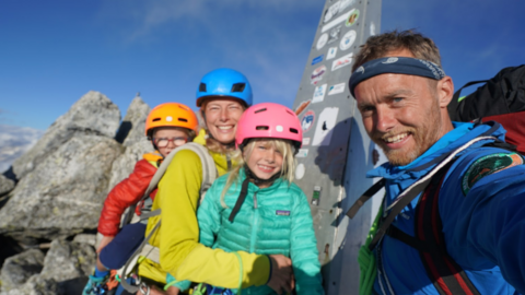 The Houlding family on the summit of Piz Badile