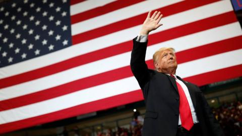 President Donald Trump speaks during a campaign rally to help Republican candidates running in the upcoming election