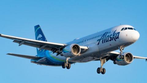 A stock image of an Alaska Airlines flight