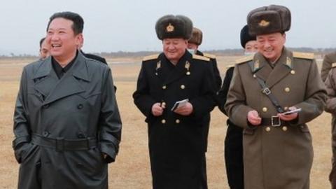 Kim Jong Un inspects the proposed building site for the Ryonpho Vegetable Greenhouse Farm