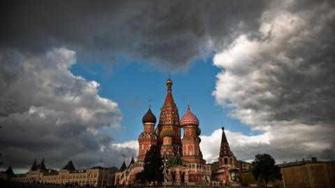 Clouds float over Saint Basil's Cathedral, Red Square, Moscow on September 20, 2009