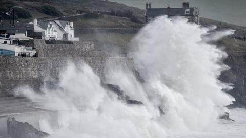 Waves hitting the coast in Portleven, Cornwall