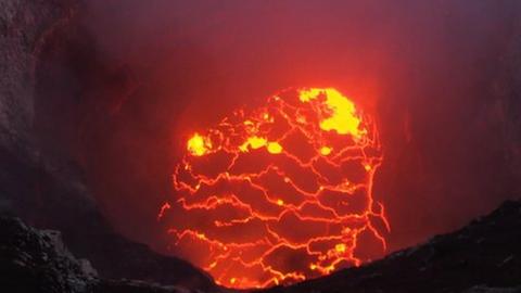 A view over the lava lake that has dropped significantly in recent days.