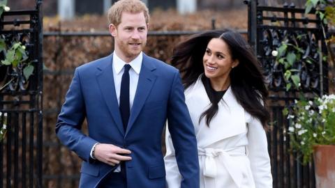 Prince Harry and Meghan Markle at Kensington Palace after announcing their engagement on 27 November 2017