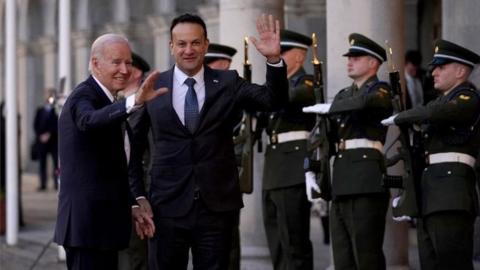 Joe Biden was welcomed at Dublin Castle by Leo Varadkar and an Irish military band