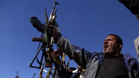 Houthi supporters rally against the Saudi-led coalition on December 13, 2018