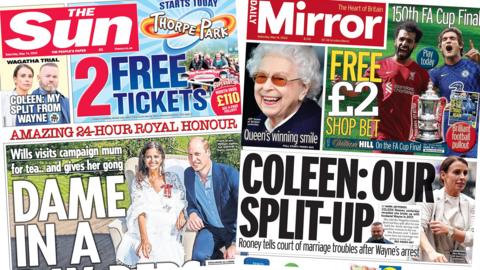 Sun and Mirror front pages on 14 May 2022