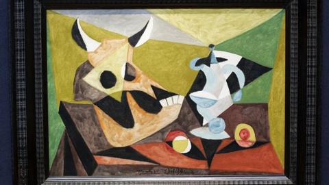 A painting called 'Nature Morte au Crane de Taureau' by Spanish Pablo Picasso is shown during an Impressionist and Modern Art showcase press viewing at Christie's auction house in London, 19 March 2007