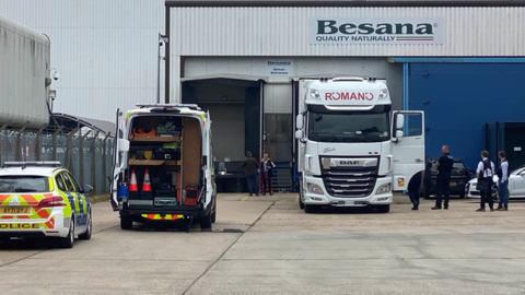 Officers at a truck depot in Ipswich