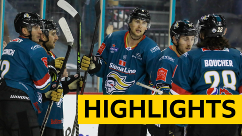 Belfast Giants celebrate victory over Fife Flyers