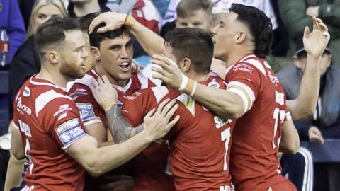 Salford celebrate a try