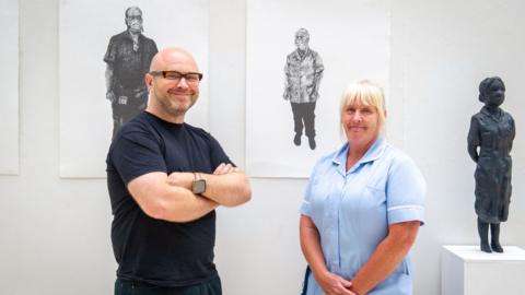 Artist Paul Digby with environmental support worker Adele at St James's Hospital