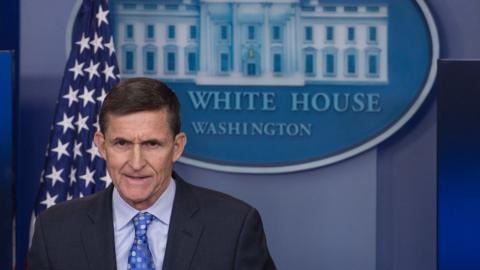 Michael Flynn speaking at a press brieifing at the White House