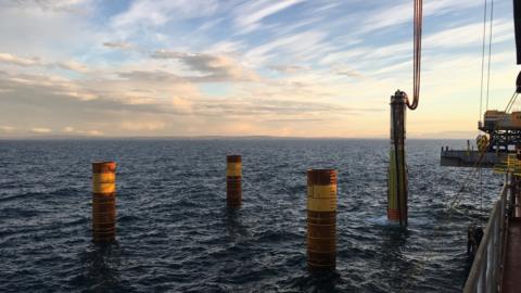 Installed piles for Beatrice Offshore Windfarm project