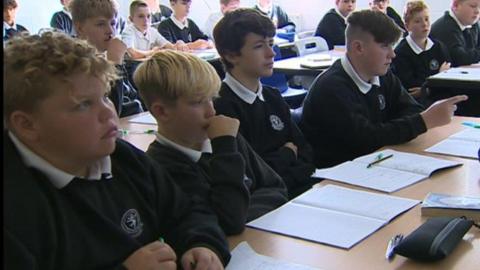 Boys in a class room at Lewis School