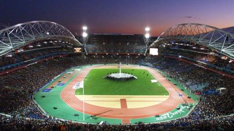 More than 100,000 people are gathered at the Olympic Stadium for the closing ceremonies of the Sydney Olympic Games 1 October, 2000