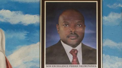 A photo of President Pierre Nkurunziza hanging on a wall