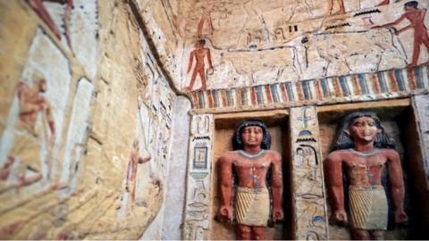 Statues inside tomb in Egypt