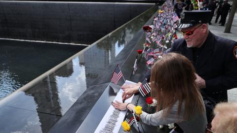 Mourners at Ground Zero in New York