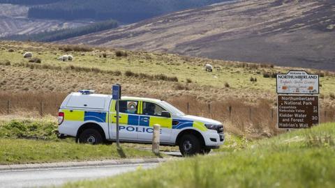 Police car on A68 near Jedburgh