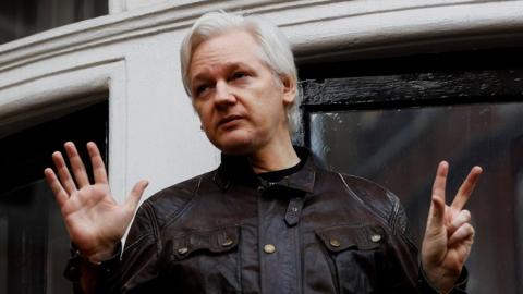 Julian Assange on the balcony of the Ecuadorian Embassy in London