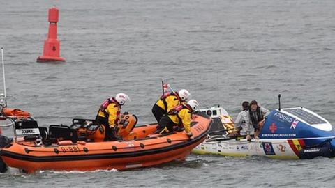 Hartlepool RNLI lifeboat alongside the rowing boat