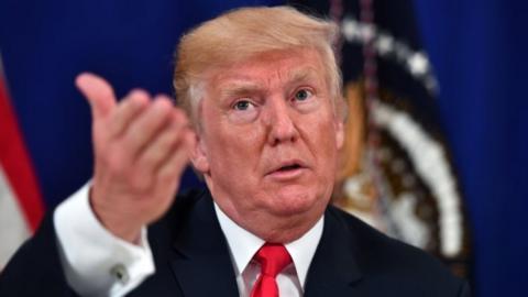 US President Donald Trump during a security briefing at his Bedminster National Golf Club in New Jersey on 10 August 2017