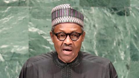 Nigeria's President Muhammadu Buhari addresses the 73rd session of the United Nations General Assembly at U.N. headquarters in New York, U.S., September 25, 2018