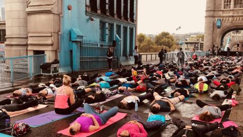 Yoga session on Tower Bridge