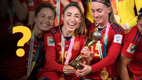 Spain's players lift the Women's World Cup trophy