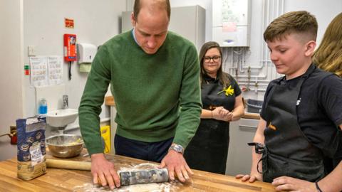 Prince William visits the Blaenavon Hwb, Pontypool, a community-focused youth centre in Blaenavon, Wales, on 1 March 2022