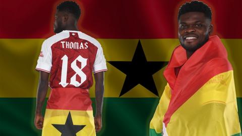 Thomas Partey composit image on a Ghanaian Flag