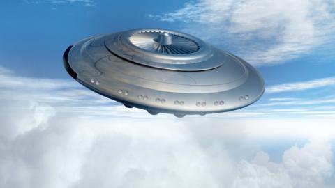 Computer artwork that depicts a flying saucer