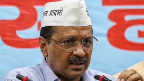 Delhi chief minister Arvind Kejriwal speaking at a public event in 2019