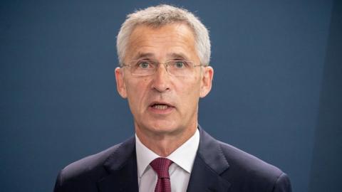NATO Secretary General Jens Stoltenberg speak to reporters after meeting German Chancellor Angela Merkel at chancellery in Berlin, Germany August 27, 2020