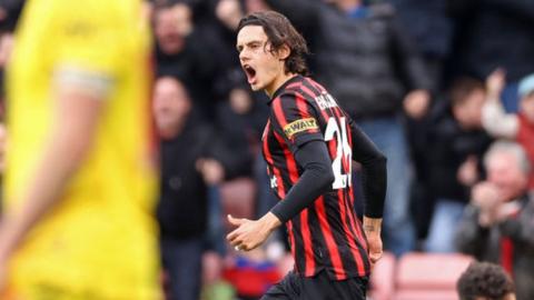 Enes Unal celebrates scoring for Bournemouth against Sheffield United