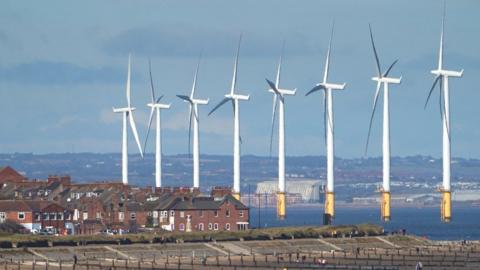 Wind farm near mouth of the river Tees