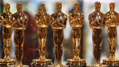 Part of a display of 50 Oscar statuettes